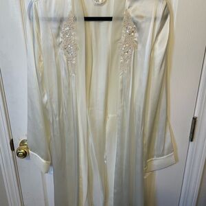 Linea Donatella Cream Satin Robe with Embellished Accents